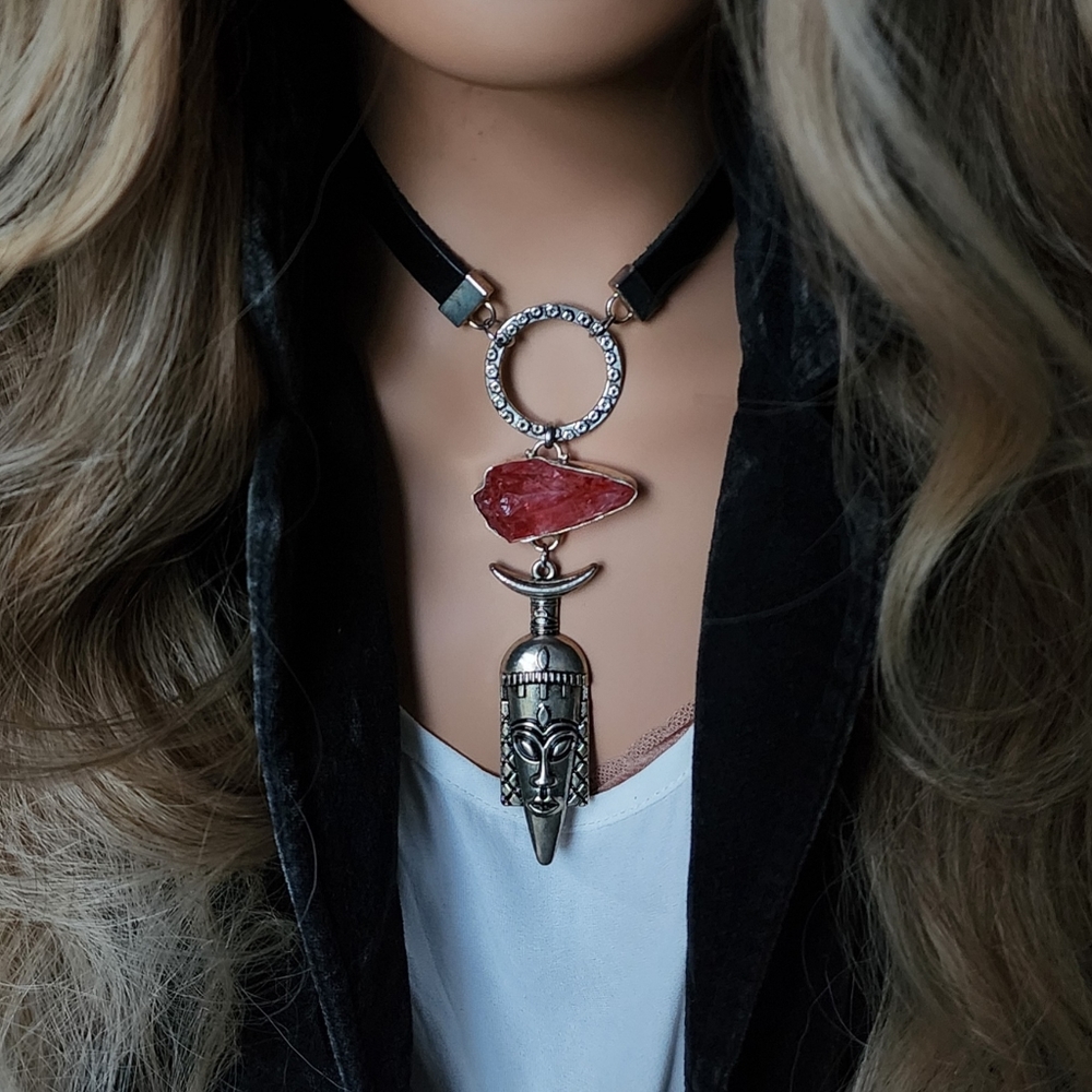Designer Silverplated Necklace Genuine Italian Leather Raw Quartz Stone Pendant